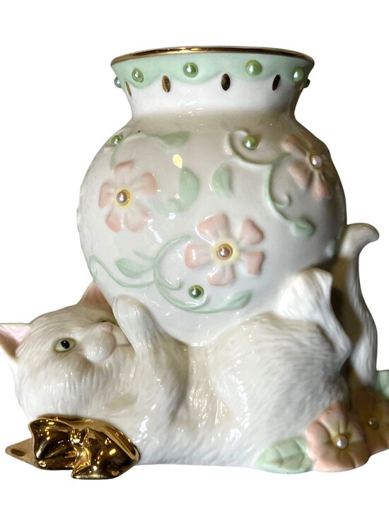 Lenox Other - Lenox Petals & Pearls Cat Bud Vase With Floral and Gold Colored Accents